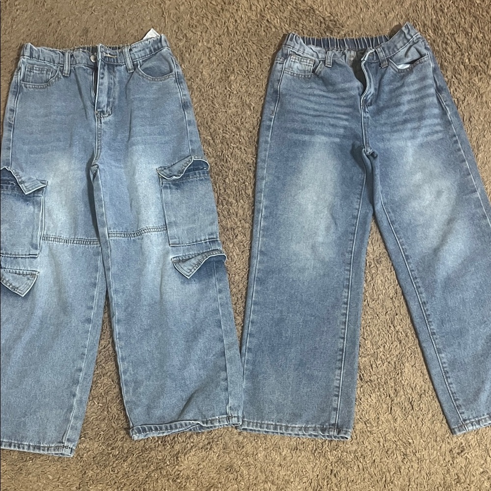 SHEIN Kids' Denim Cargo and Classic Jeans Set